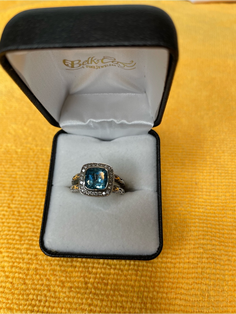 Effy Blue Topaz Halo Diamond Sterling Silver Ring Size 7.5 - Picture 3 of 14